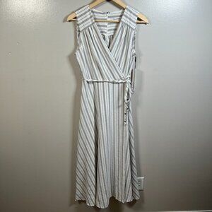 Calvin Klein Wrap Maxi Dress Size 8 Gray Stripes Vacation Travel Work Church